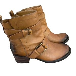 Lucky Brand Women's Hanae Leather Dual Buckle Biker Moto Boots Size 7